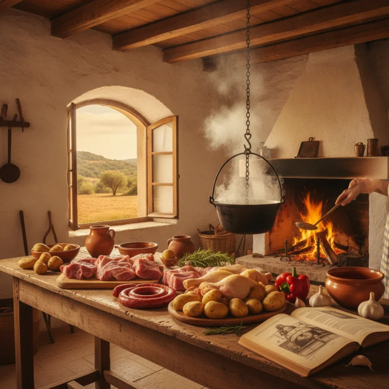 Cocina tradicional ibicenca: sofrit pagès cocinándose a fuego lento en una casa payesa